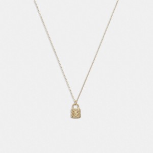 Coach 14 K Gold Quilted Signature Padlock Pendant Necklace ゴールド | COH866103