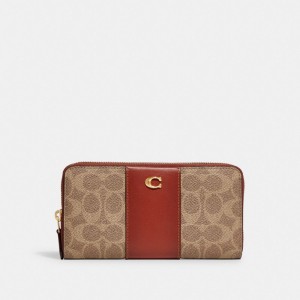 Coach Accordion Zip Wallet In Colorblock Signature Canvas ブラウン 赤 | COH865518