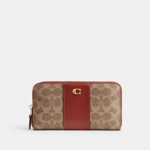 Coach Accordion Zip Wallet In Colorblock Signature Canvas ブラウン 赤 | COH865521