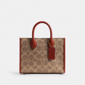 Coach Ace Tote Bag 17 In Signature Canvas ブラウン 赤 | COH865334