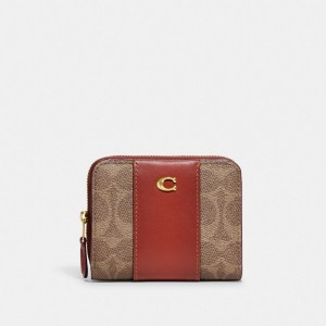 Coach Billfold Wallet In Colorblock Signature Canvas ブラウン 赤 | COH865613