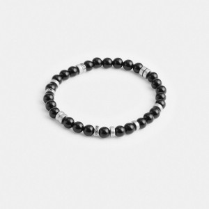 Coach Black Onyx Beaded Disk Bracelet シルバー 黒 | COH867008