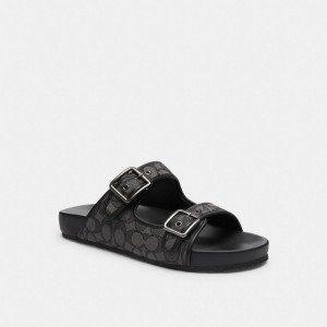 Coach Buckle Strap Sandal In Signature Jacquard 黒 | COH866850