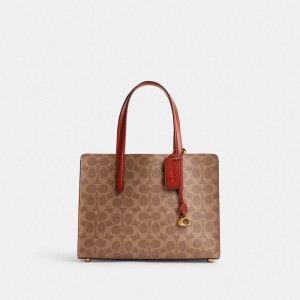 Coach Carter Carryall Bag 28 In Signature Canvas ブラウン 赤 | COH865093