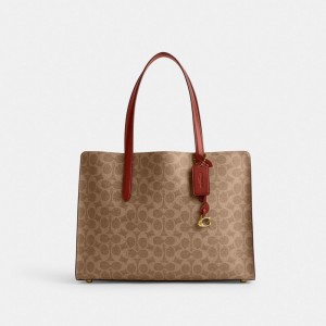 Coach Carter Carryall Bag In Signature Canvas ブラウン 赤 | COH865085