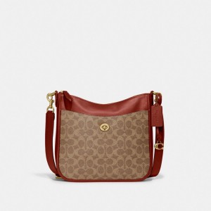 Coach Chaise Crossbody Bag In Signature Canvas ブラウン 赤 | COH865330