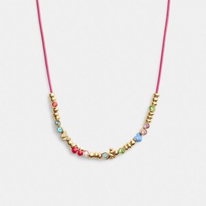 Coach Cherry And Heart Multi Charm Leather Wrap Necklace ゴールド カラー | COH866211