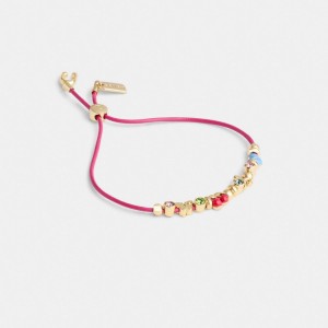 Coach Cherry And Heart Multi Charm Leather Slider Bracelet ゴールド カラー | COH866228