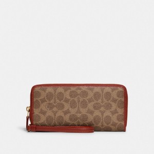 Coach Continental Wallet In Signature Canvas ブラウン 赤 | COH865514