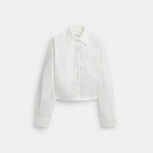 Coach Cropped Button Up Shirt 白 | COH865983