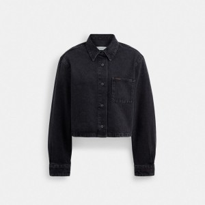 Coach Cropped Denim Button Down In Organic Cotton 黒 | COH865986