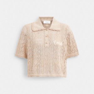 Coach Cropped Knit Polo Top 黄色 | COH865952