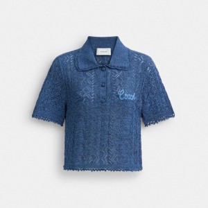 Coach Cropped Knit Polo Top ネイビー | COH866005