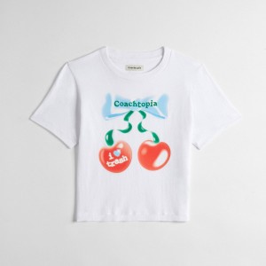 Coach Cropped Tee: Cherry Bow 白 | COH865974