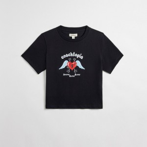 Coach Cropped Tee: Floating Heart 黒 | COH865973