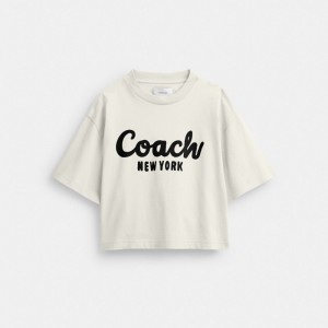 Coach Cursive Signature Cropped T Shirt Weiß | COH865992