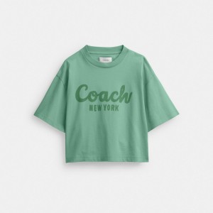 Coach Cursive Signature Cropped T Shirt 緑 | COH865994