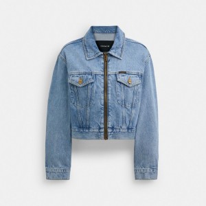 Coach Denim Crop Jacket In Organic Cotton 青 | COH865942