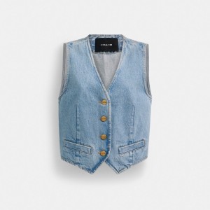 Coach Denim Vest In Organic Cotton 青 | COH865987