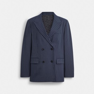 Coach Double Breasted Blazer ネイビー 白 | COH865918