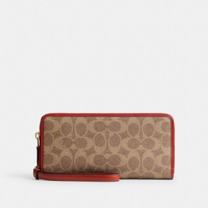 Coach Essential Continental Wallet In Signature Canvas ブラウン 赤 | COH865515