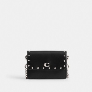 Coach Essential Half Flap Card Case With Rivets シルバー 黒 | COH865574