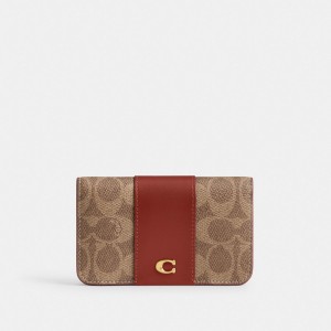 Coach Essential Slim Card Case In Signature Canvas ブラウン 赤 | COH865581