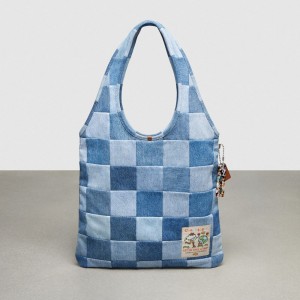 Coach Flat Tote In Denim Checkerboard 青 | COH865083