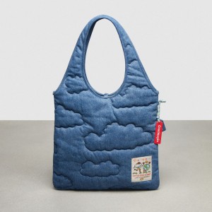 Coach Flat Tote With Cloud Quilting 青 | COH865107