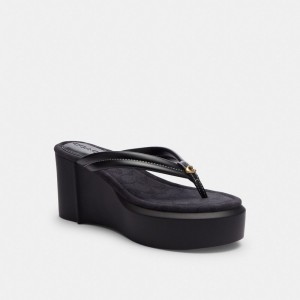 Coach Franki Flip Flop In Signature Jacquard 黒 | COH865860