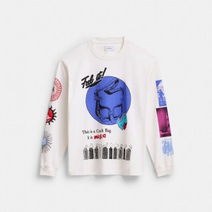 Coach Graphic Long Sleeve T Shirt In Organic Cotton 白 Weiß | COH866931