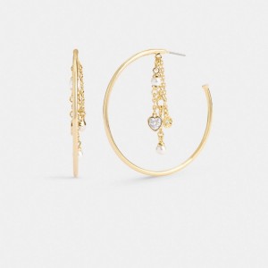 Coach Heart Charm Hoop Earrings ゴールド | COH866225