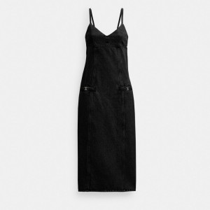Coach Heritage C Long Denim Dress In Organic Cotton 黒 | COH866057