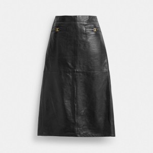 Coach Heritage C Long Leather Skirt 黒 | COH866026