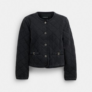 Coach Heritage C Quilted Denim Jacket In Organic Cotton 黒 | COH865940