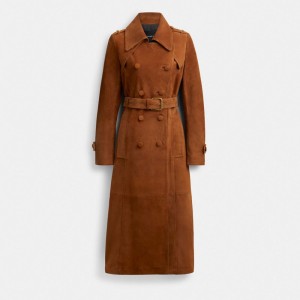 Coach Heritage C Suede Trench Coat ブラウン | COH865931