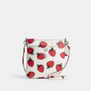 Coach Kitt Messenger Crossbody Bag With Strawberry Print シルバー カラー | COH865377