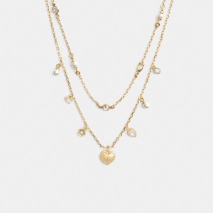 Coach Layered Heart Charm Necklace ゴールド | COH866208