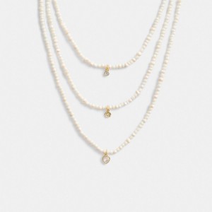 Coach Layered Pearl Charm Necklace ゴールド | COH866207