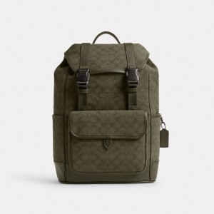 Coach League Flap Backpack In Signature Canvas Jacquard 緑 | COH866517