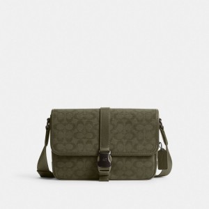Coach League Messenger Bag In Signature Canvas Jacquard 緑 | COH866617