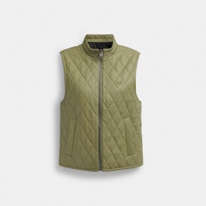 Coach Leather Quilted Vest 緑 | COH865934