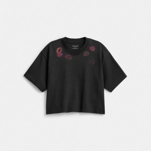 Coach Lip Print Cropped T Shirt 黒 | COH865956