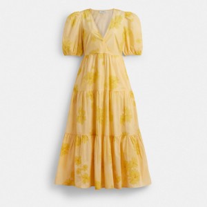 Coach Long Cotton Floral Dress 黄色 | COH866067