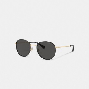 Coach Metal Windsor Round Sunglasses 黒 ライトゴールド | COH867055