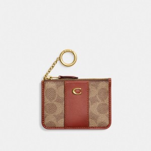 Coach Mini Skinny Id Case In Signature Canvas ブラウン 赤 | COH865602