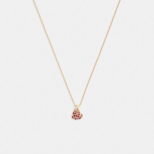 Coach Pavé Heart Pendant Necklace ゴールド ピンク カラー | COH866116
