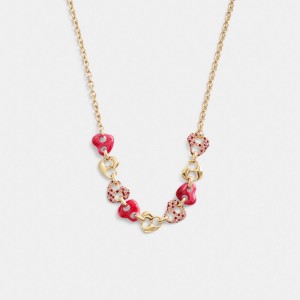 Coach Pavé Hearts Chain Link Necklace ゴールド ピンク カラー | COH866112