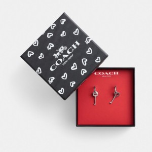 Coach Pavé Key Mismatch Huggie Earrings シルバー ピンク カラー | COH866214