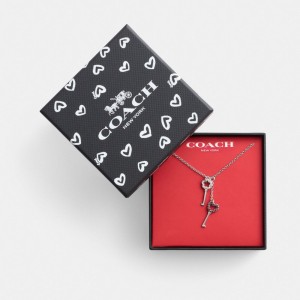 Coach Pavé Key Pendant Necklace シルバー ピンク カラー | COH866213